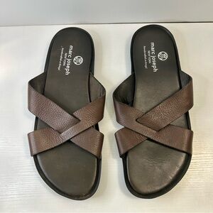 Marc Joseph Boone Ave Criss Cross Leather Strap Brown Men’s Sandal Sz 10.5